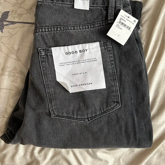 NWT Good American Good Boy Outseam Frayed Midrise Straight Jean size 14/32 - Picture 2 of 11